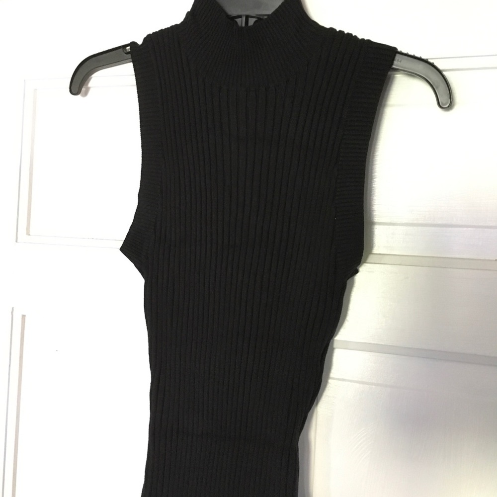 Super stretch, ribbed, sleeveless black dress